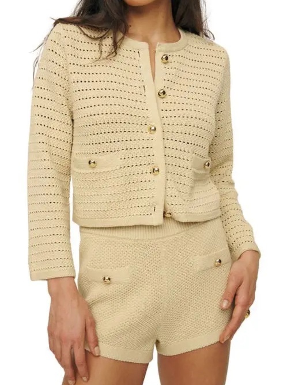 Reformation Charlotte Cotton Cardigan & Shorts Set Color Birch